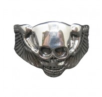 R000247 Genuine Sterling Silver Ring Skull Wings Biker Solid Genuine Hallmarked 925
